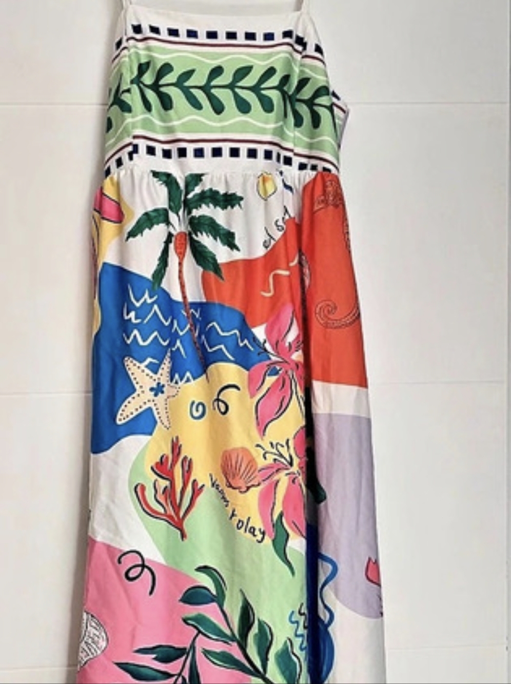 Tropical Print Tie-Back Cami Midi Sundress | Palm Trees & Seashells